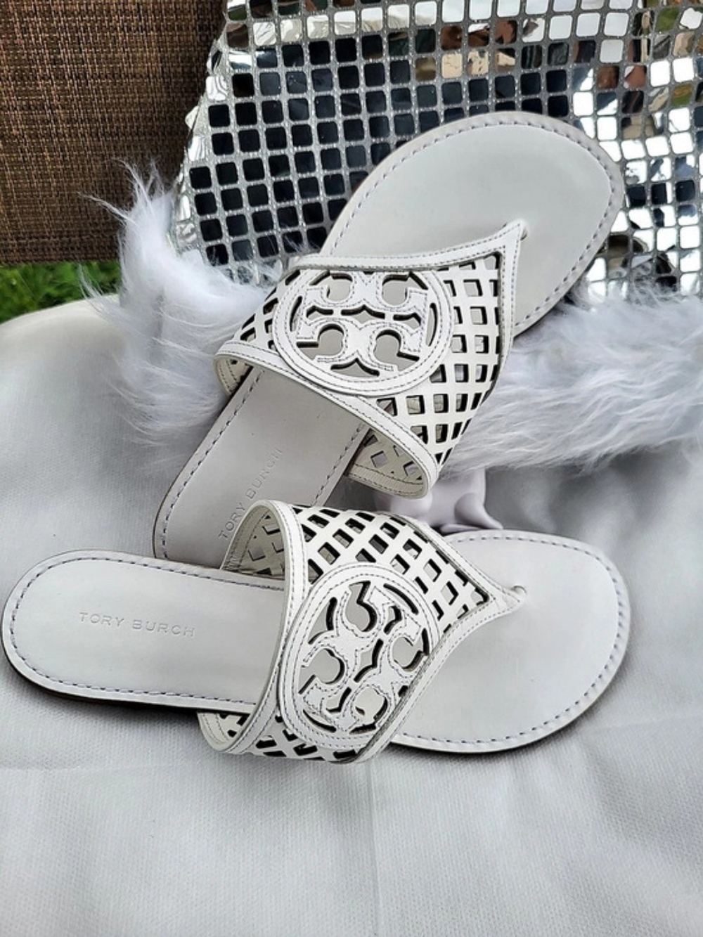 Tory Burch Miller Lattice Thong Sandal White Size US 7